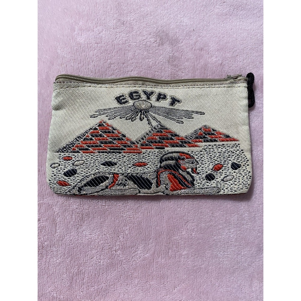 The 3 Egypt Pyramids Cosmetic,Coin,Money,Jewelry Zipper Bag 6"L X4"H Embroidered